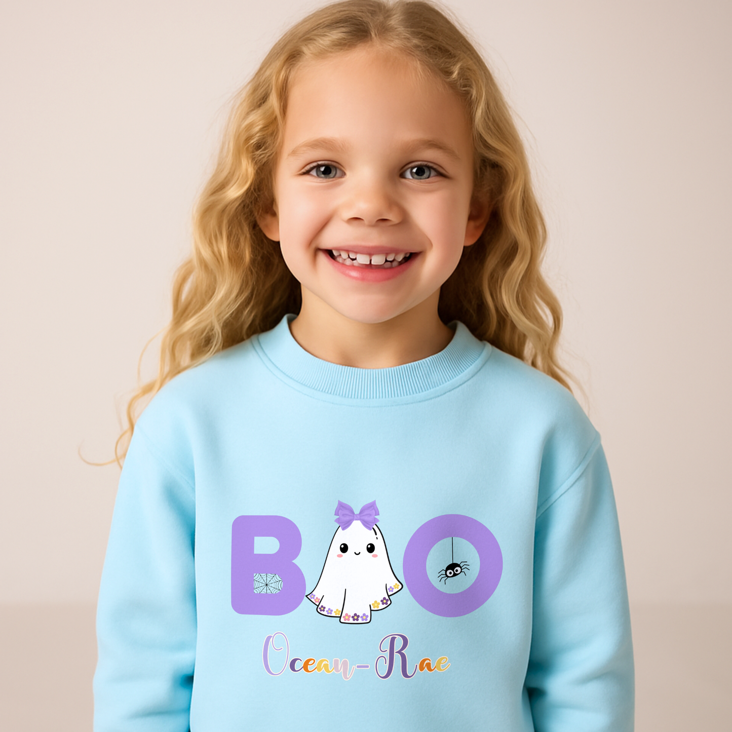 Personalised Halloween sweatshirt for girls - Personalised Halloween sweatshirt for girls with cute ghost “Boo” design in lilac