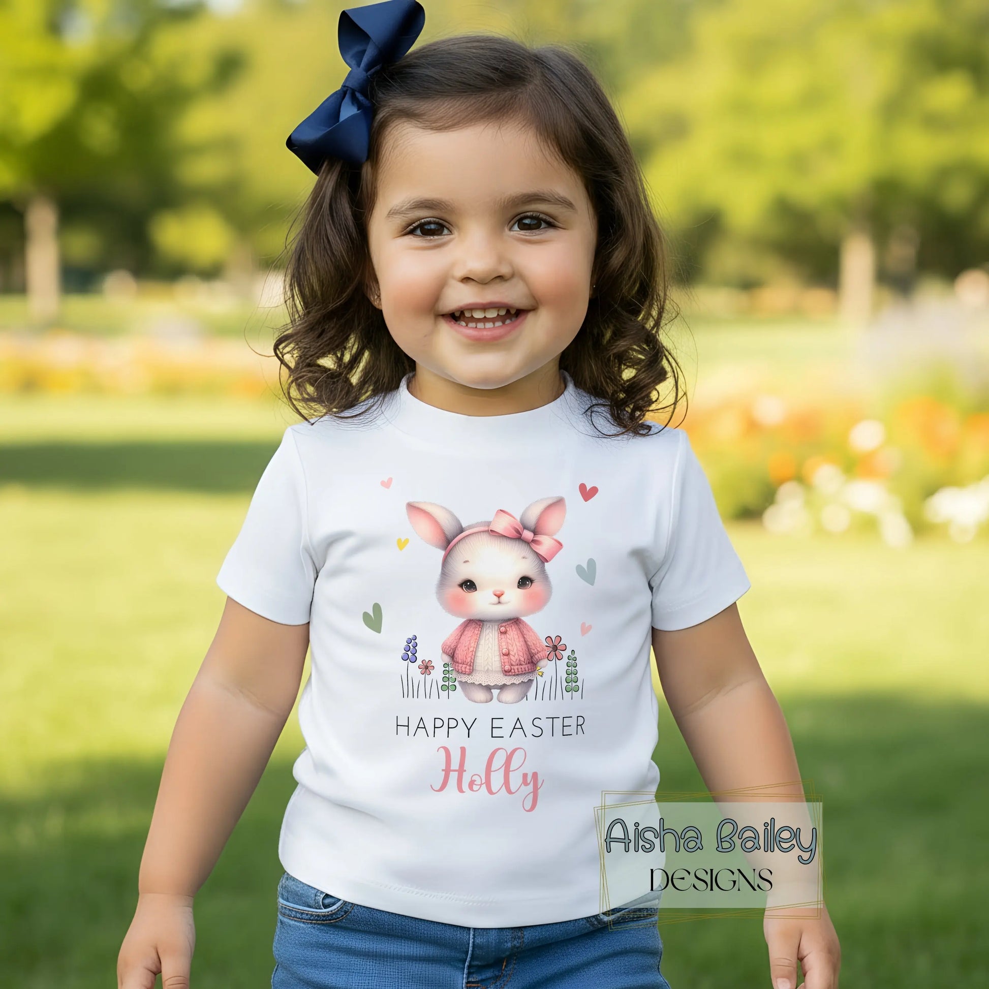 Personalised Easter top: sweatshirt or t-shirt for girls with cute bunny design and custom name detail