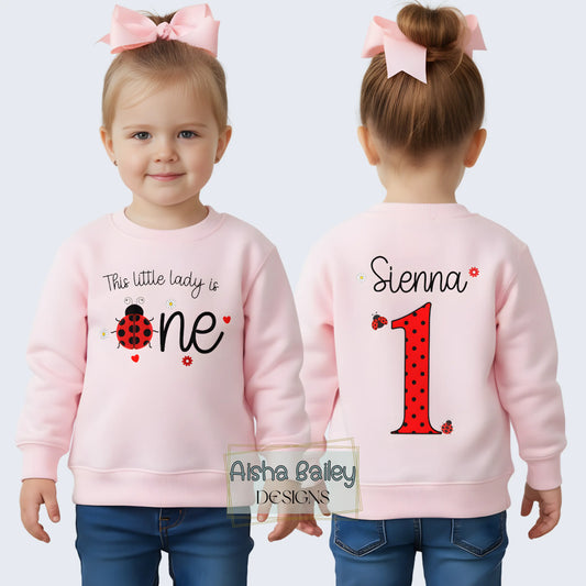 Personalised 1st Birthday Sweatshirt: Girls This Little Lady is One Ladybird Sweatshirt AishaBaileyDesigns