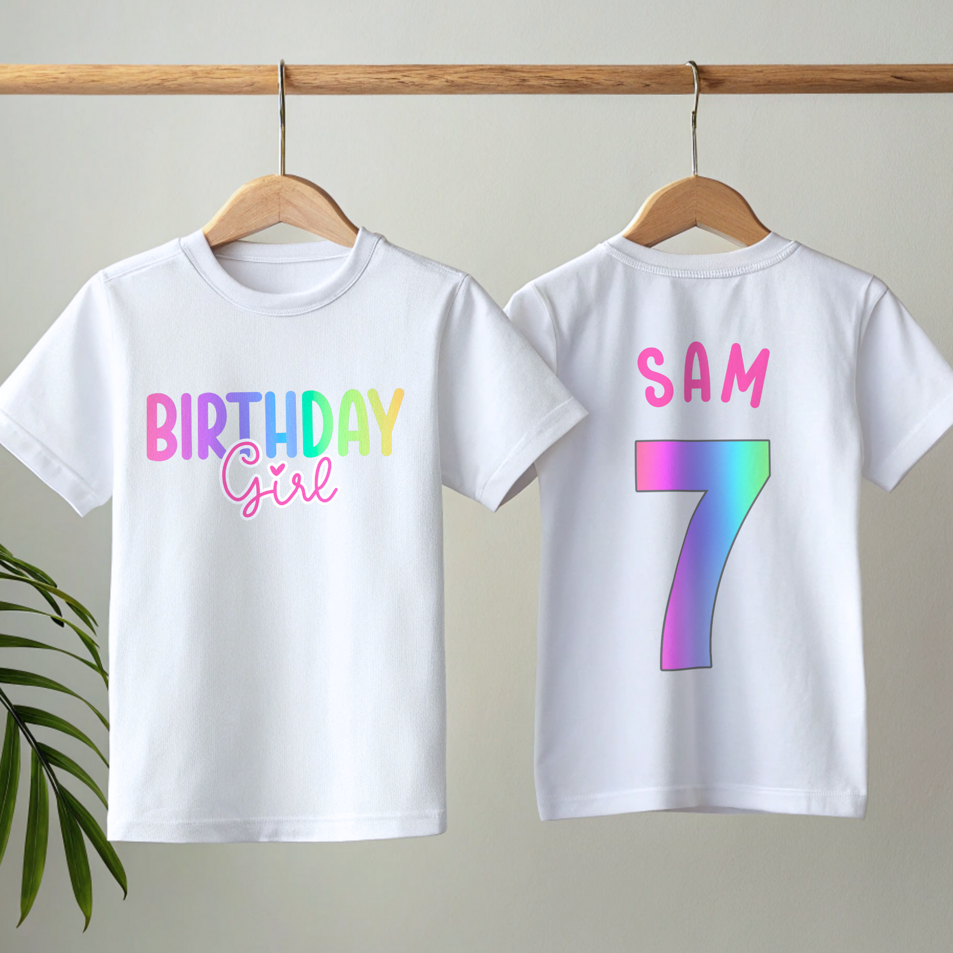 Personalised Girls' Vibrant Rainbow Birthday Girl T-shirt, Vibrant Pink Unicorn Rainbow Birthday Shirt, Custom Rainbow Girl Birthday Shirt