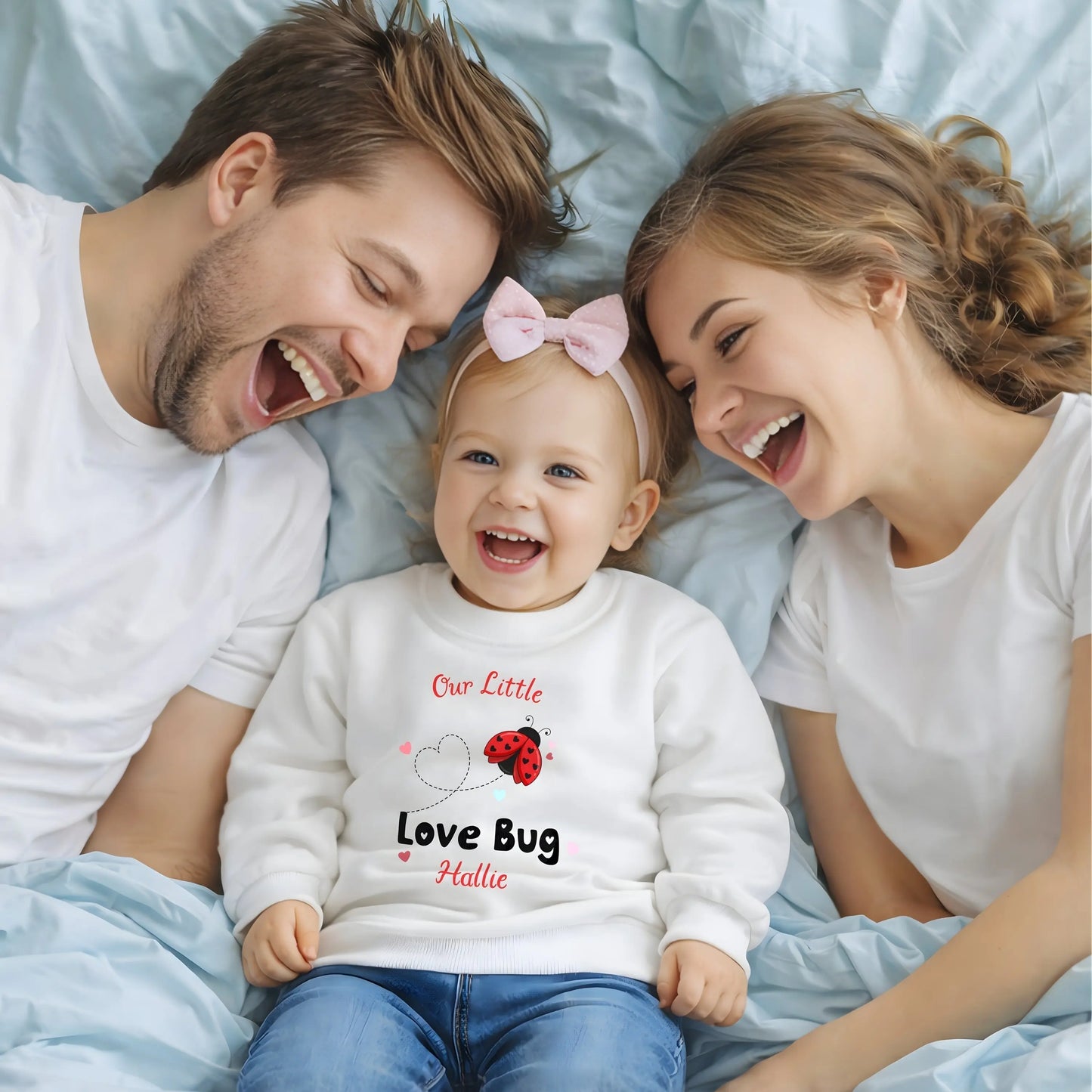 Girls Valentines day sweatshirt with a cute ladybird design. Perfect for your ladybug with her custom name, gift for Valentine's Day