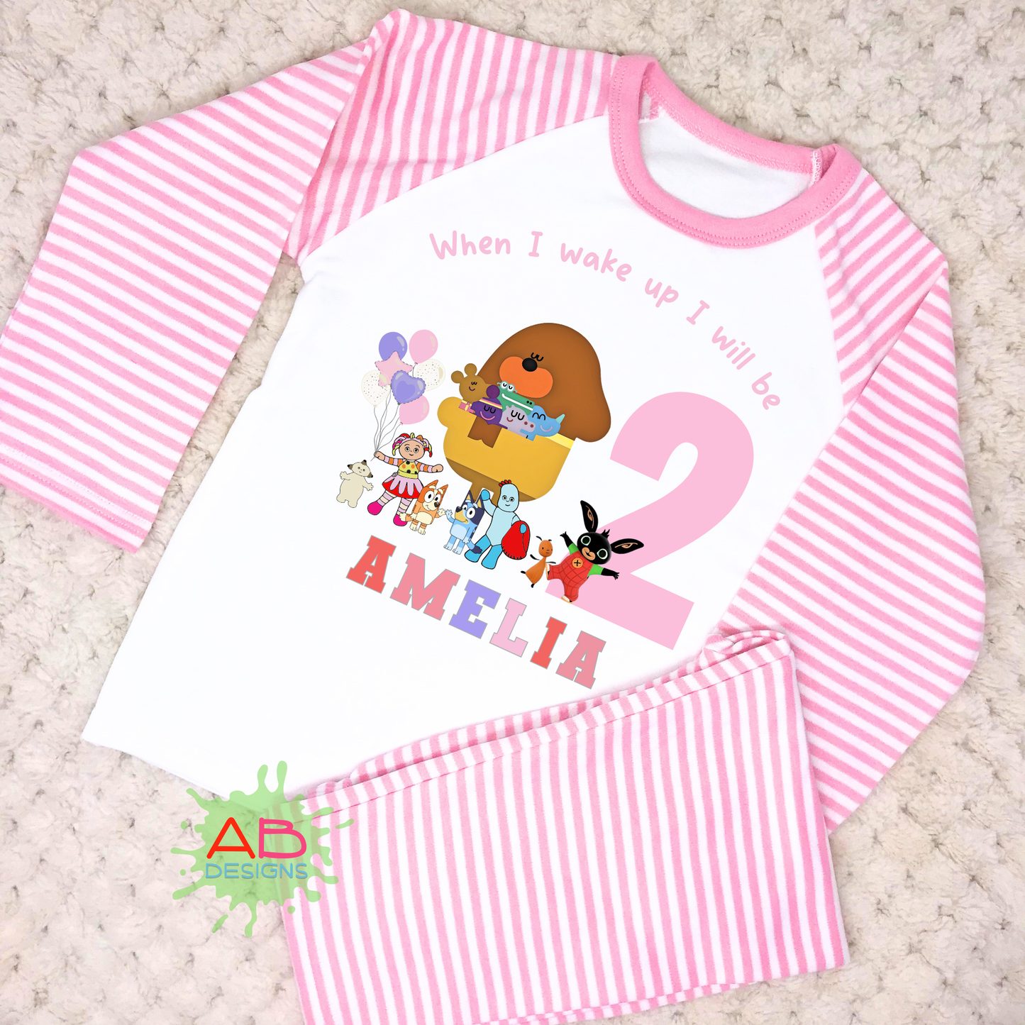 Cbeebies Birthday pyjamas, Girls personnalised birthday pyjamas, girls personalised cbeebie character birthday pyjamas
