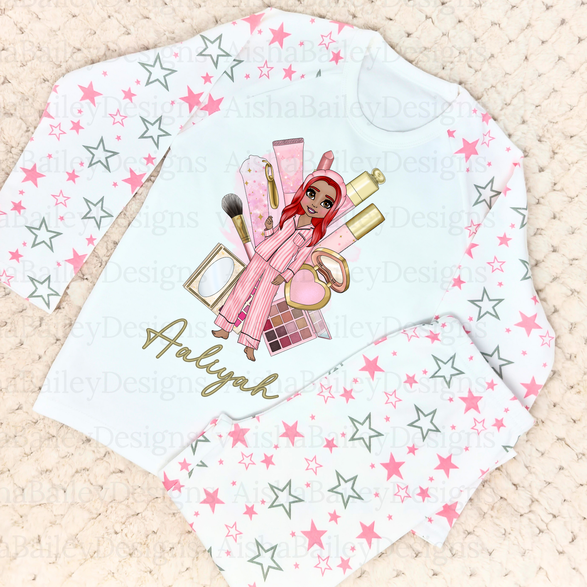 Custom PJs for Girls - Customisable Makeup Dolly Pyjama Gift, girls spa day pjs