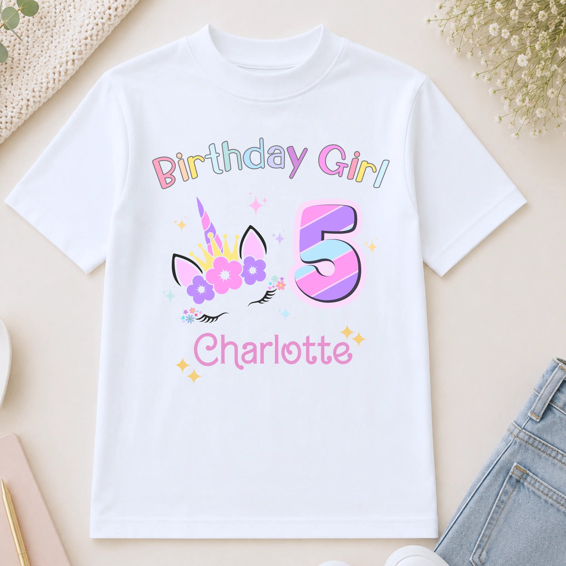 Personalised Unicorn Birthday T-Shirt for Girls – Custom Name & Age Birthday Outfit AishaBaileyDesigns