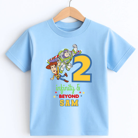 Two Infinity and Beyond Boys Personalised Toy Story Birthday T-shirt for his 2nd Birthday AishaBaileyDesigns