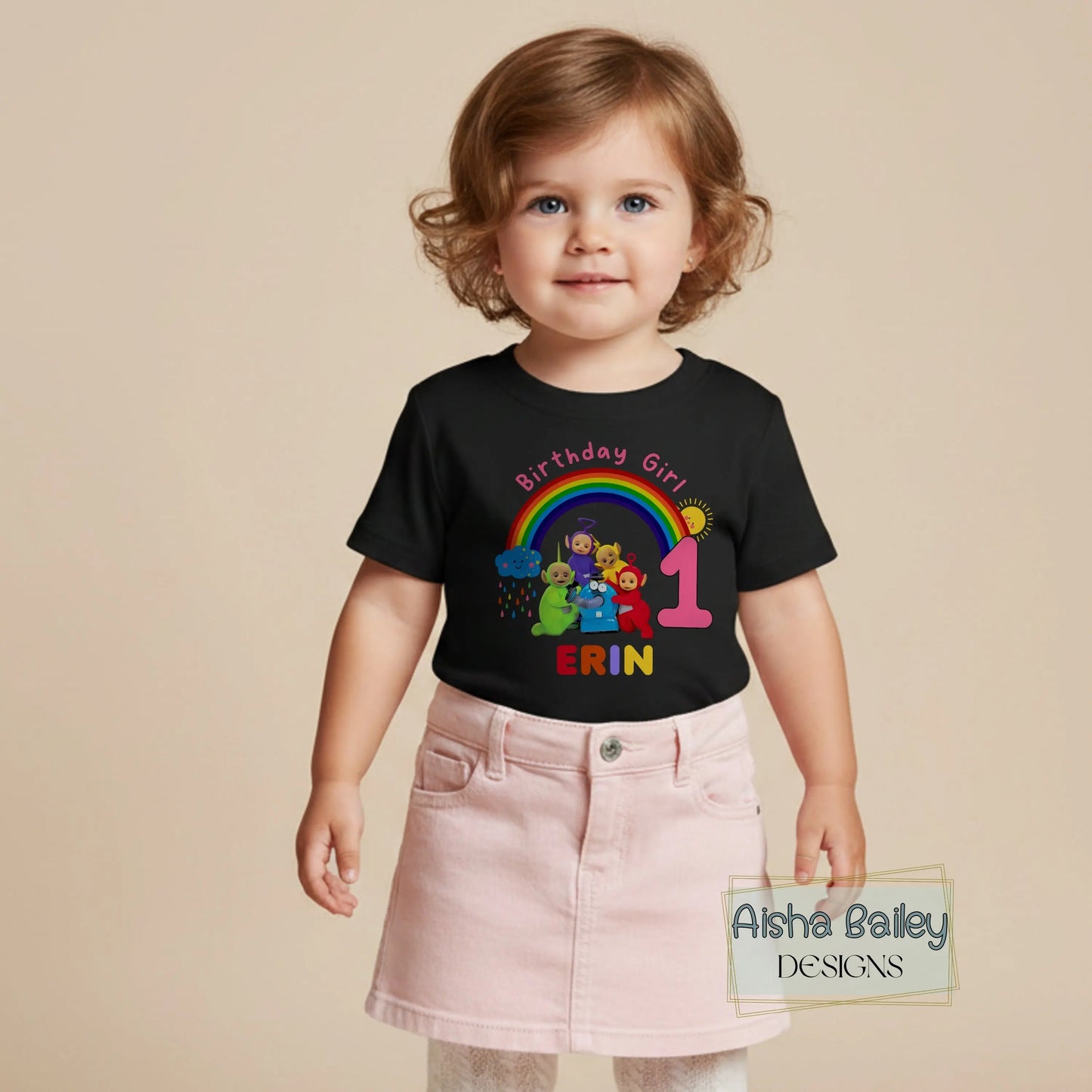 Birthday T-shirt with Name & Age - Custom Teletubbie Design, Custom name t-shirt, personalised 1st 2nd 3rd