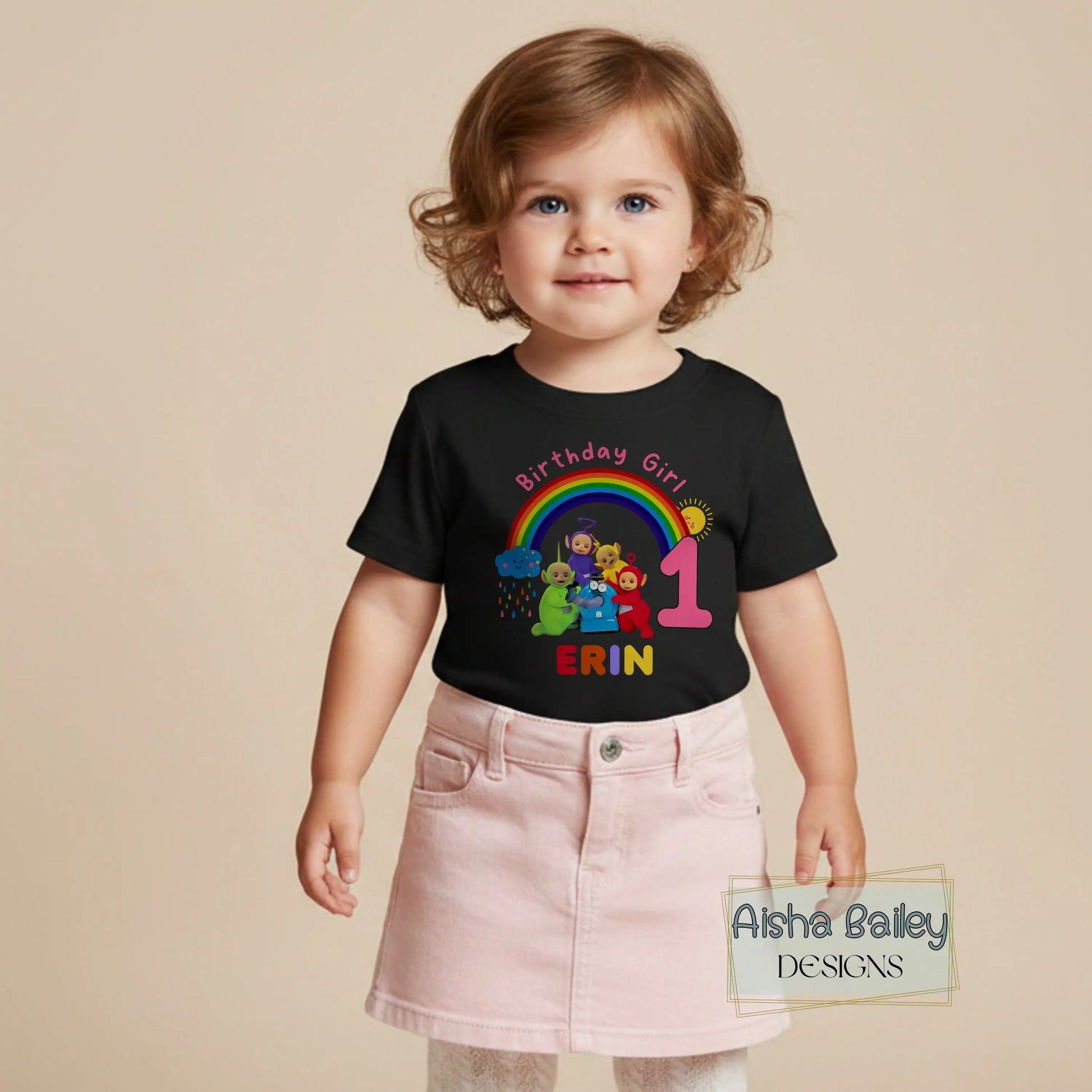 Birthday T-shirt with Name & Age - Custom Teletubbie Design, Custom name t-shirt, personalised 1st 2nd 3rd