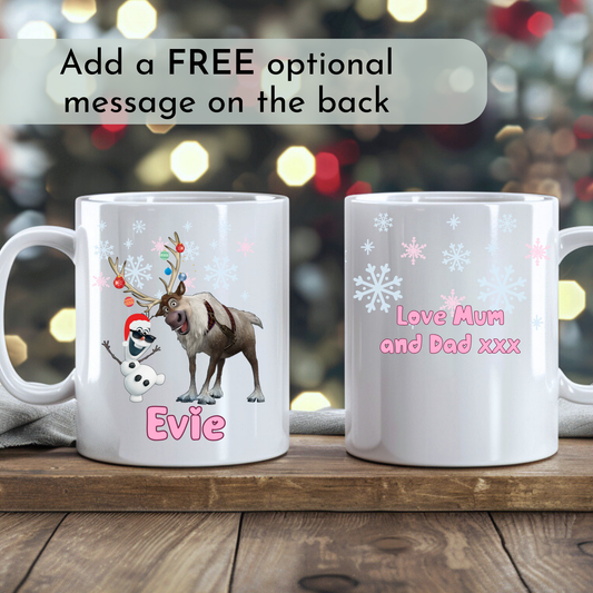 Kids christmas mug, personalised olaf mug with name, custom kids name cup