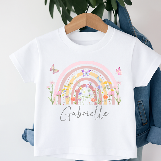 girls personalised t-shirt, boho flower shirt, t-shirt with name, custom name shirt, toddler t-shirt, boho style girls shirt, wildflower custom outfit