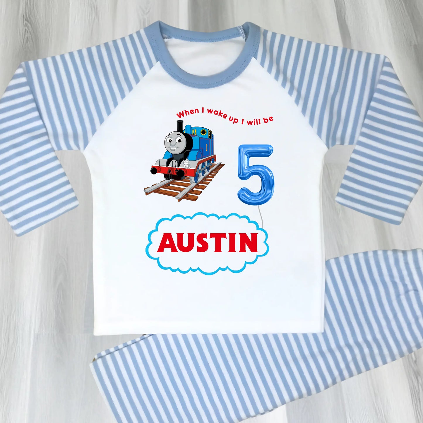Boys Personalised Thomas Birthday Pyjamas - When I wake up Thomas the Tank Engine AishaBaileyDesigns