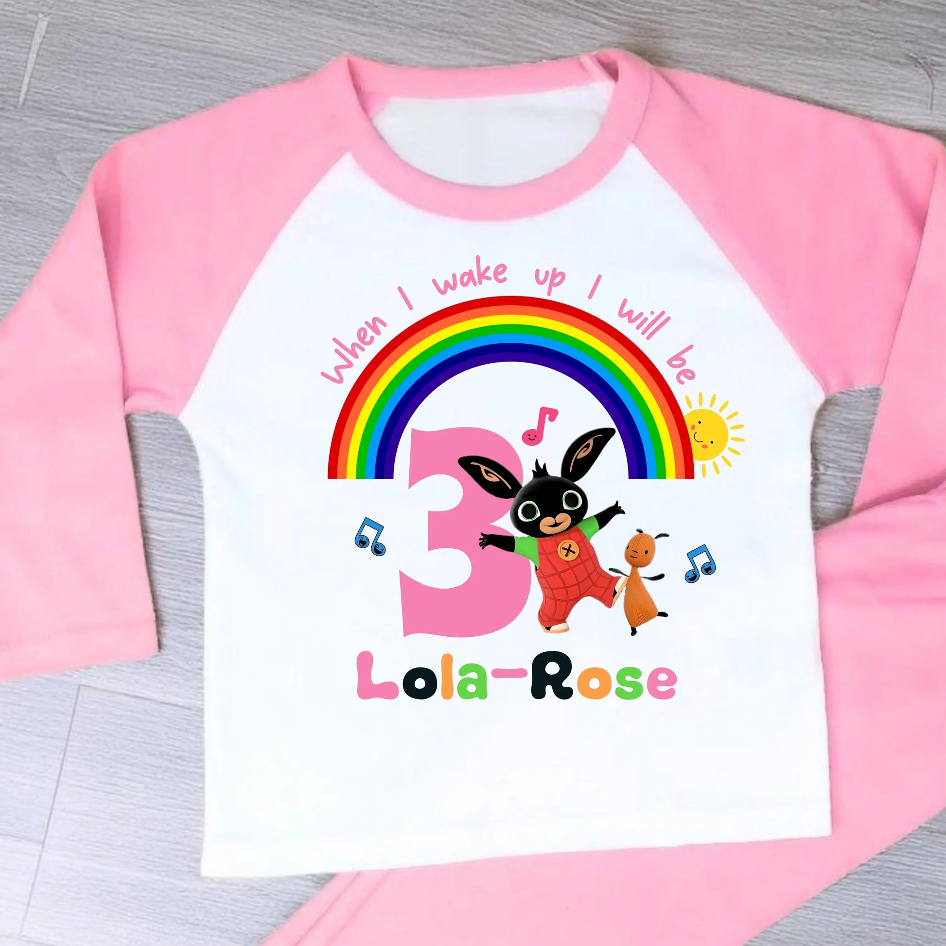 Personalised Bing bunny birthday pyjamas, when i wake up bing, Bing bunny with name, girls bing birthday gift