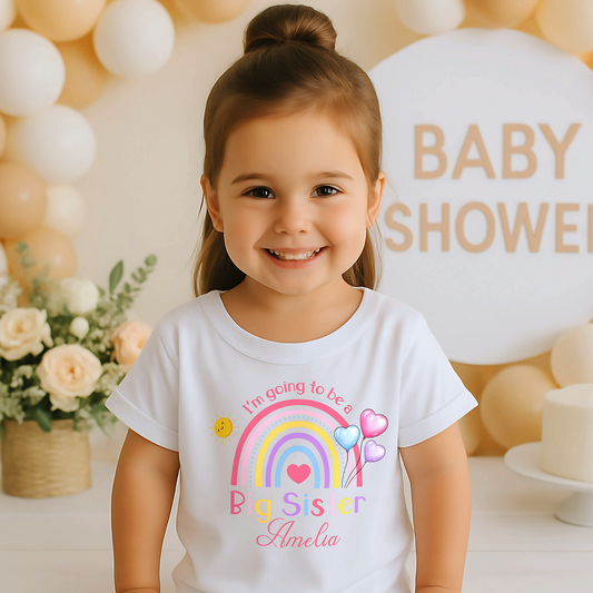 personalised big sister t-shirt, sibling outfit, new baby reveal, new big sister, promoted to big sister, baby shower gift