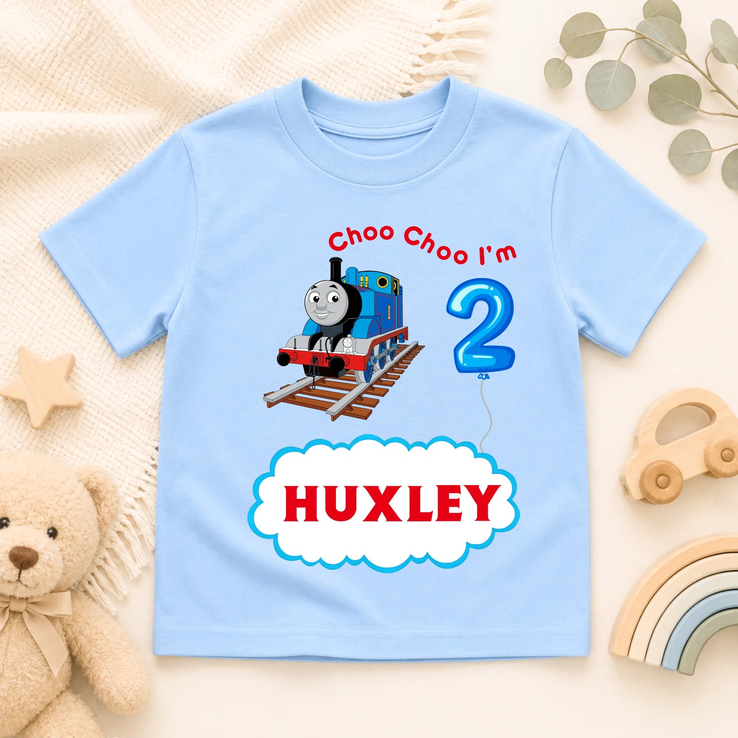 Boys Personalised Thomas the Tank Engine Birthday T-shirt - any name and age, Perfect for 2nd Birthday AishaBaileyDesigns