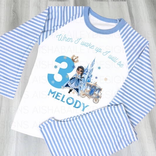 Princess birthday pyjamas, girls when i wake up I will be, personalised pjs, girls birthday pyjamas, girls princess pajamas