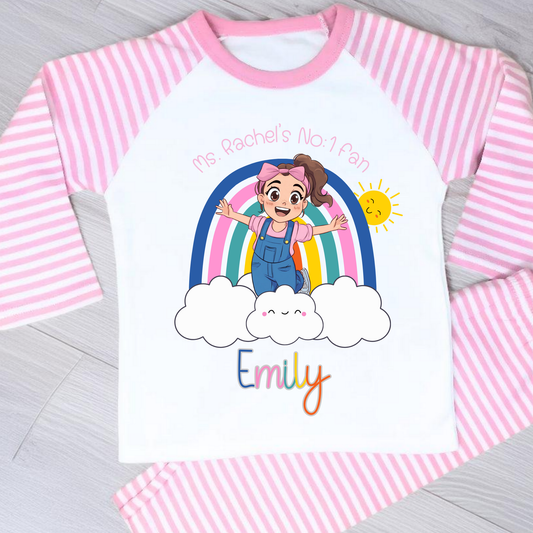 Personalised ms Rachel Pyjamas, girls nightwear with name, custom name pajamas