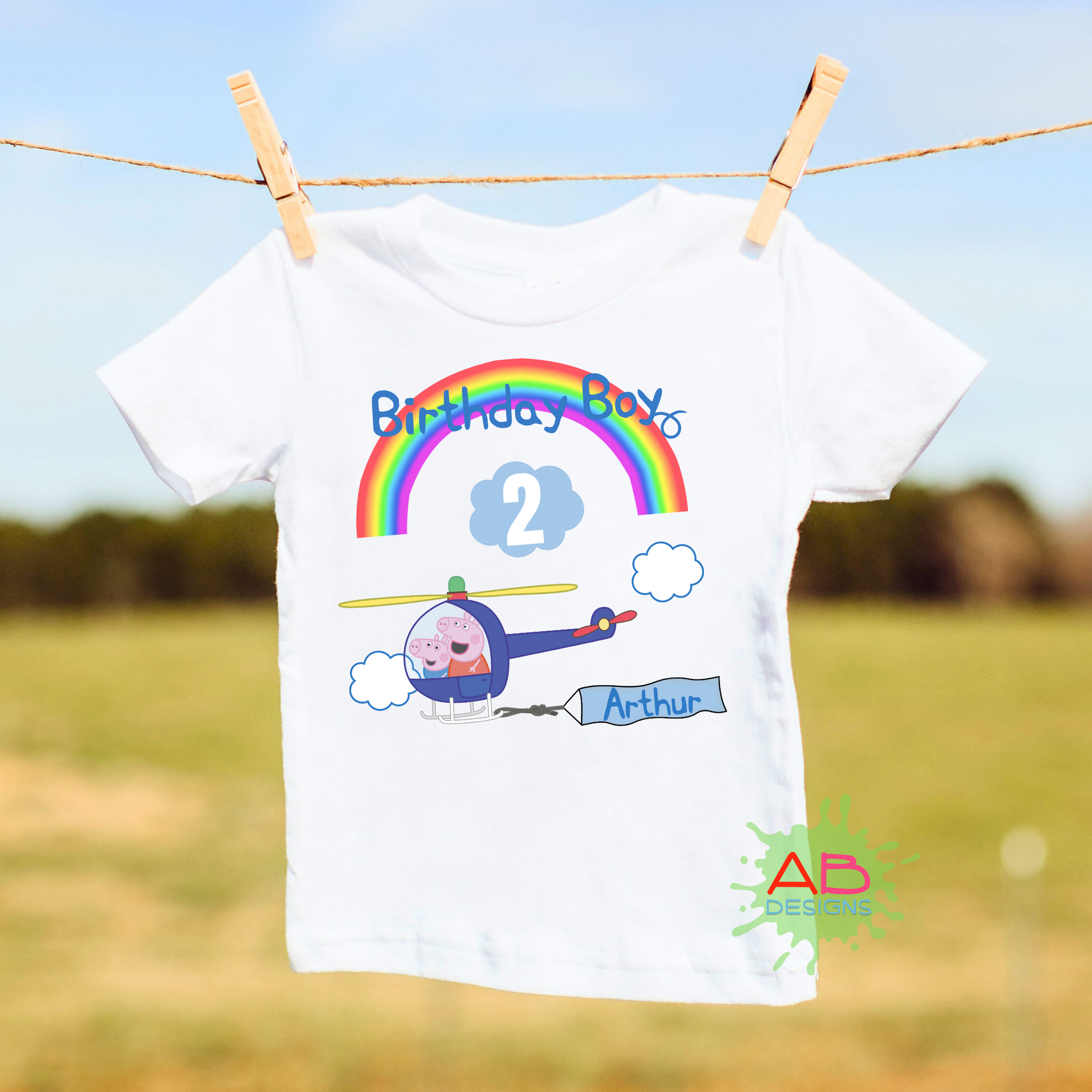 Birthday T-shirt for Boys - Custom Peppa & George Helicopter