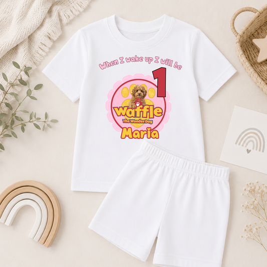 Personalised Waffle Birthday Pyjamas for Girls | Birthday Short Pyjama Set
