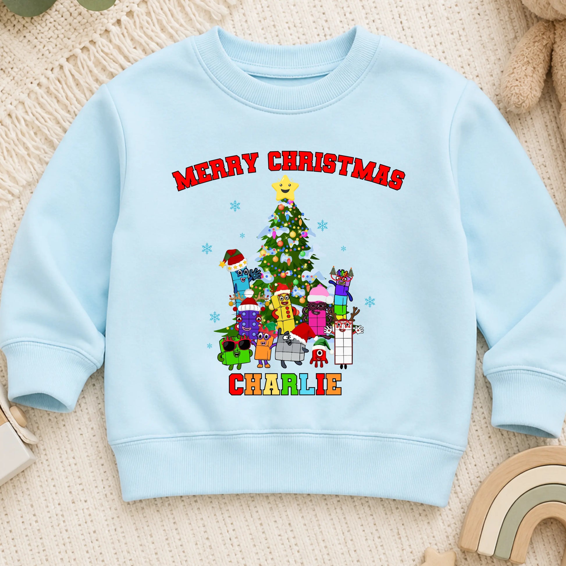 Children's Personalised Numberblocks Christmas Jumper: Xmas Sweatshirt AishaBaileyDesigns