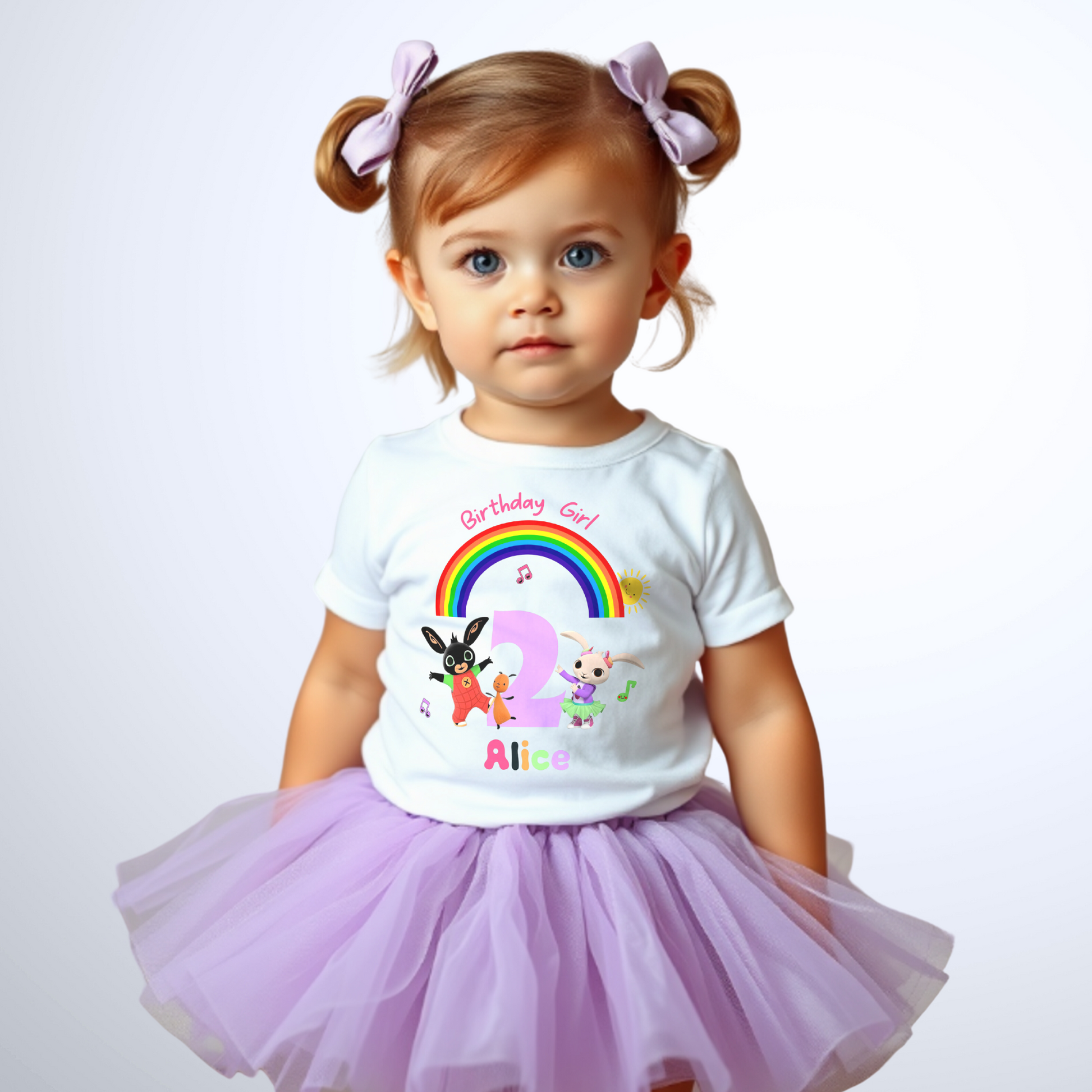 Birthday t-shirt for Girls - Personalised Bing Bunny and Coco Tee