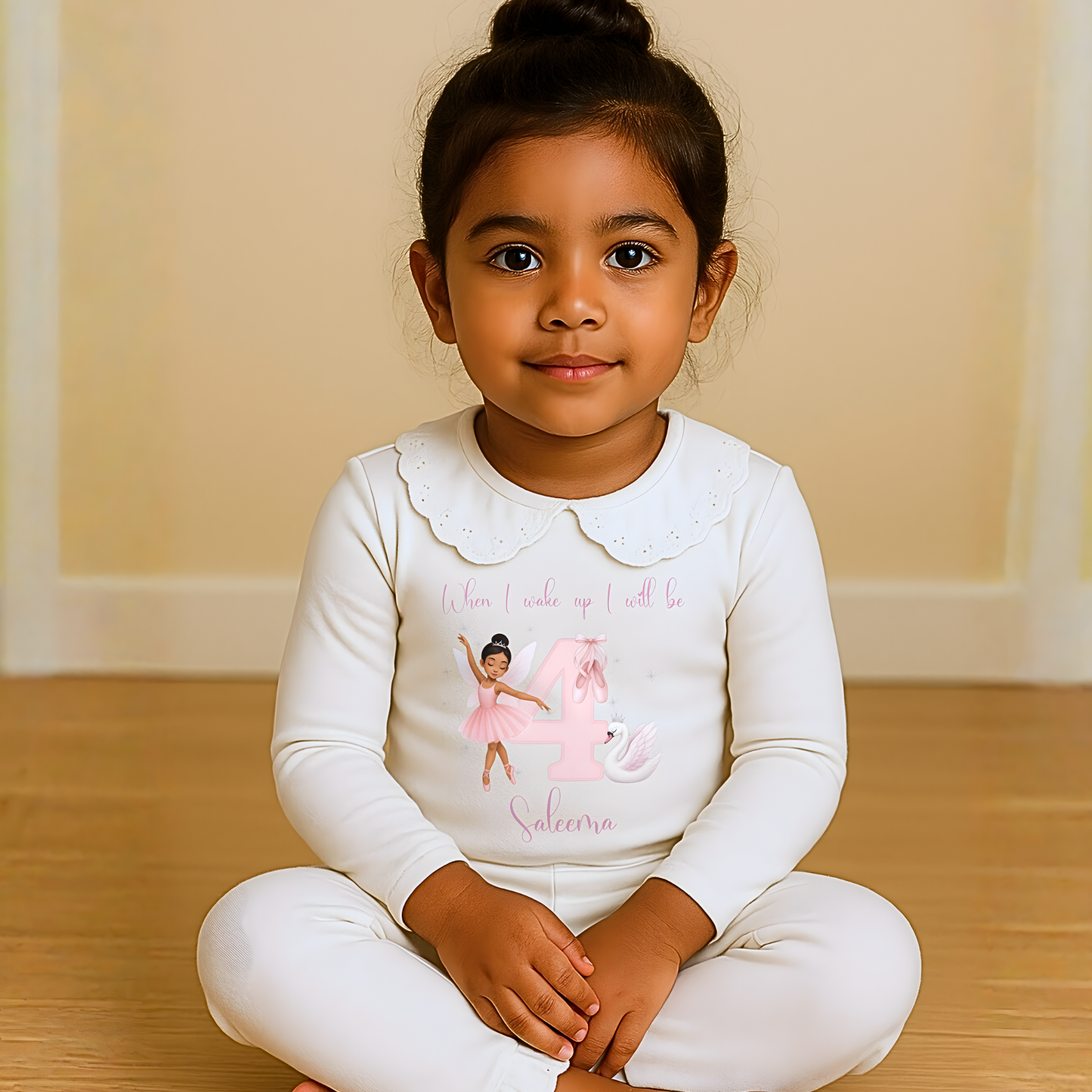 Ballerina Birthday Pyjamas – Personalised Fairy Pyjamas for Girls with Frilly Collar and Leg Cuffs