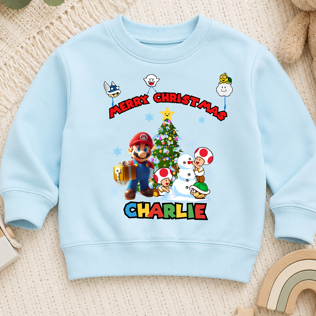 Personalised Mario Christmas Jumper: Kids Xmas Sweatshirt