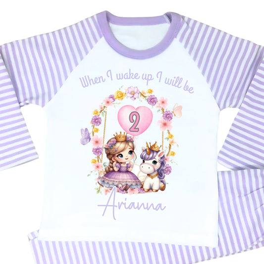 Princess Birthday Pyjamas - Girls Personalised Princess & Unicorn Birthday PJs, When I Wake up Princess, Disney Princess Birthday Pyjamas