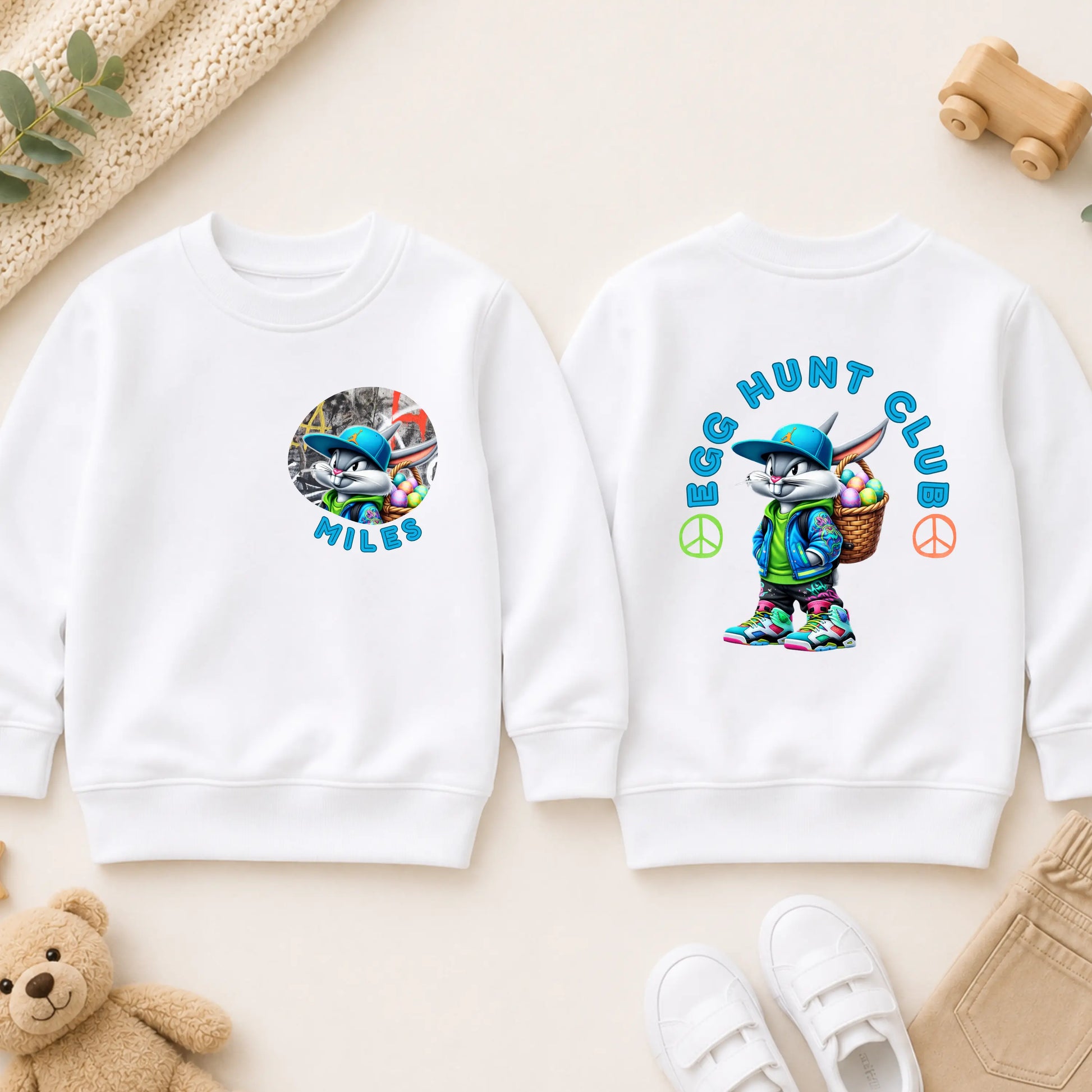 Boys Personalised Easter Sweatshirt – Easter Egg Hunt Club Bunny Jumper AishaBaileyDesigns