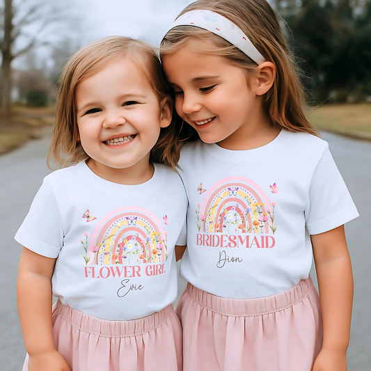 girls wedding party t-shirt, flower girl t-shirt, bridesmaid t-shirt, morning of wedding shirt, wedding party tops, custom toddler, boho style girls shirt