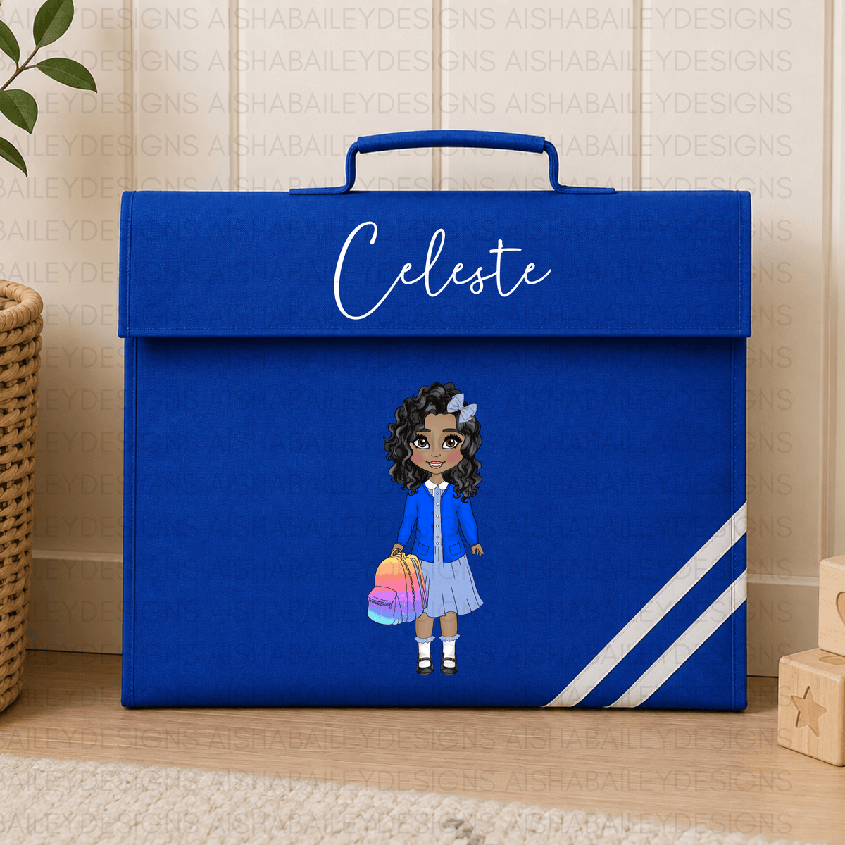 Personalised Back to School Book Bag for Girls | Custom Kids Character Design AishaBaileyDesigns
