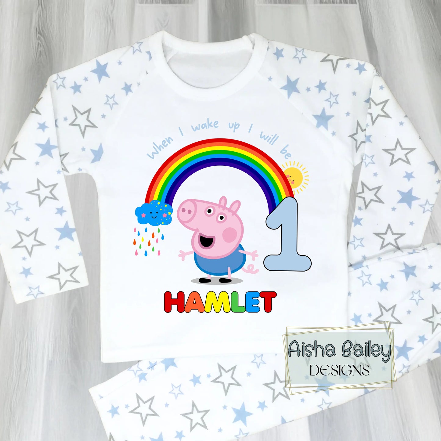 Personalised Boys George Pig Birthday Pyjamas Personalised – Peppa Pig Name & Age PJs AishaBaileyDesigns
