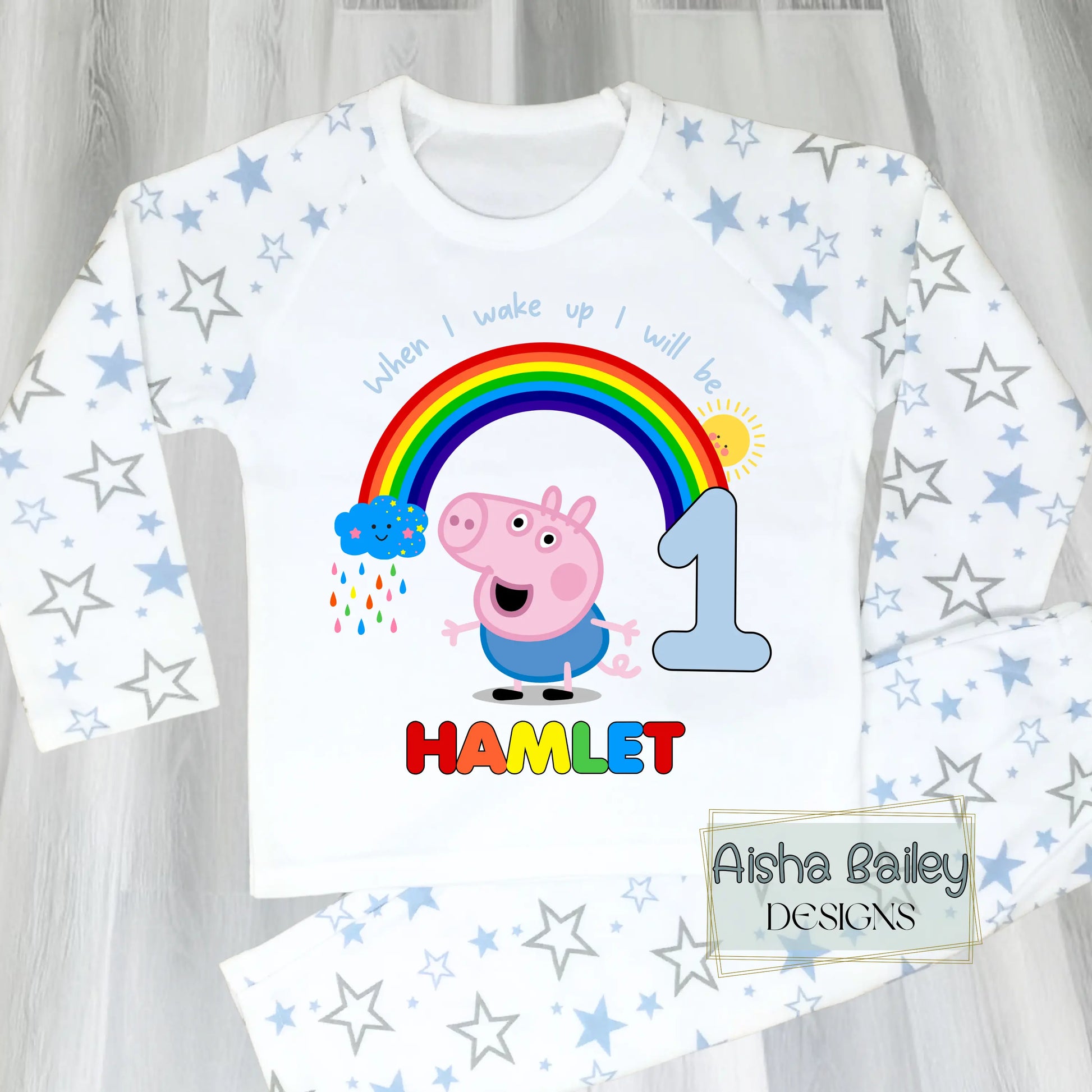 Personalised Boys George Pig Birthday Pyjamas Personalised – Peppa Pig Name & Age PJs AishaBaileyDesigns