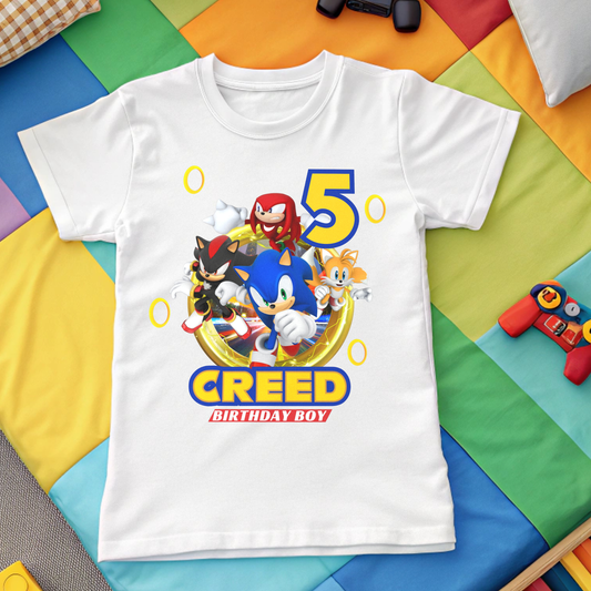 Boys Sonic Birthday T-shirt with Personalisation - any Name and Age