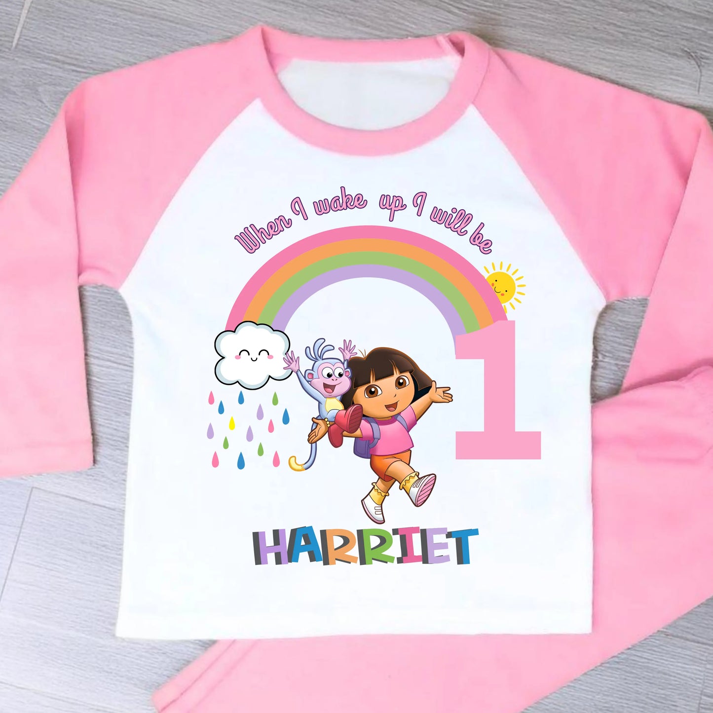 Girls Personalised Dora Birthday Pyjamas, When I Wake up Dora the Explorer AishaBaileyDesigns