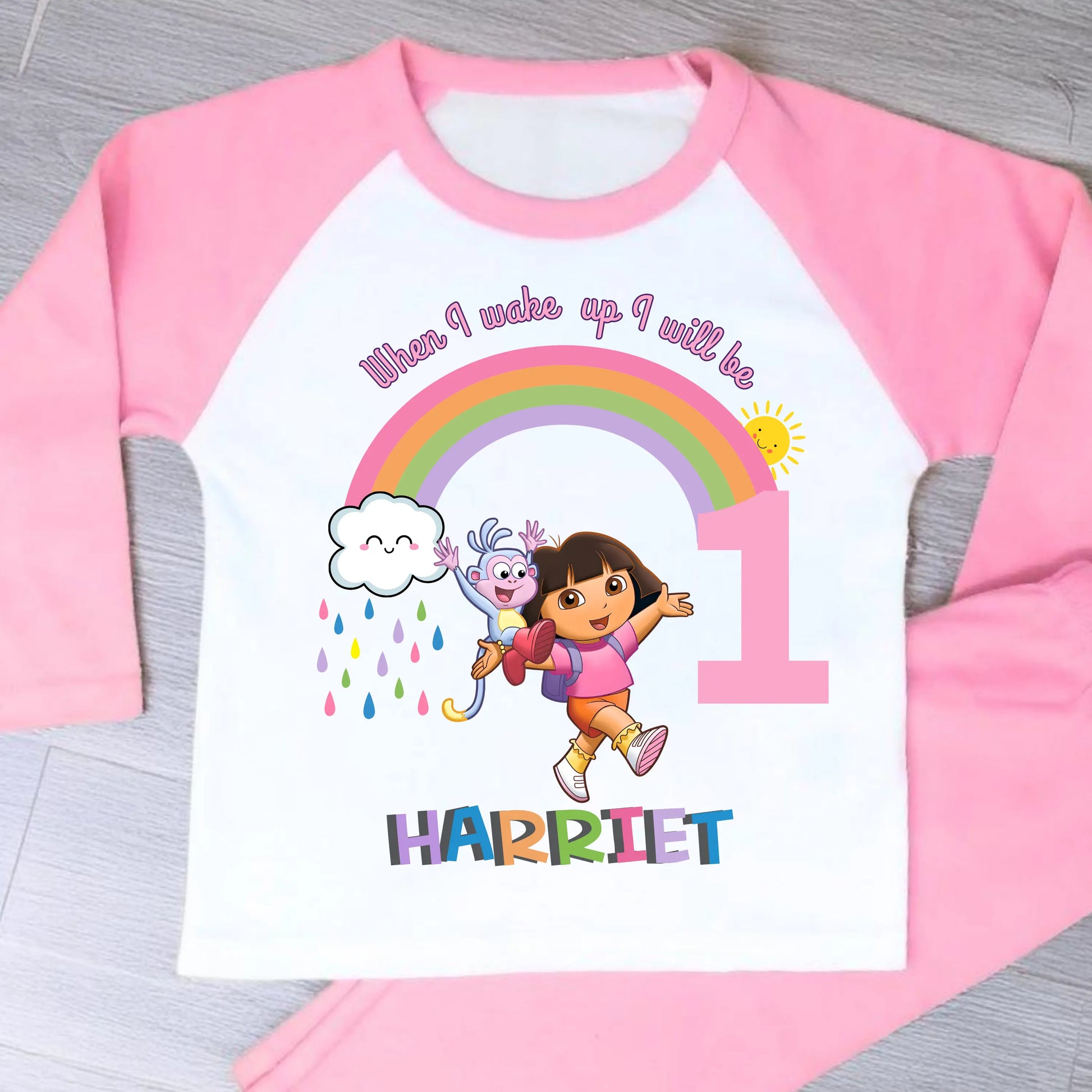 Girls Personalised Dora Birthday Pyjamas, When I Wake up Dora the Explorer AishaBaileyDesigns
