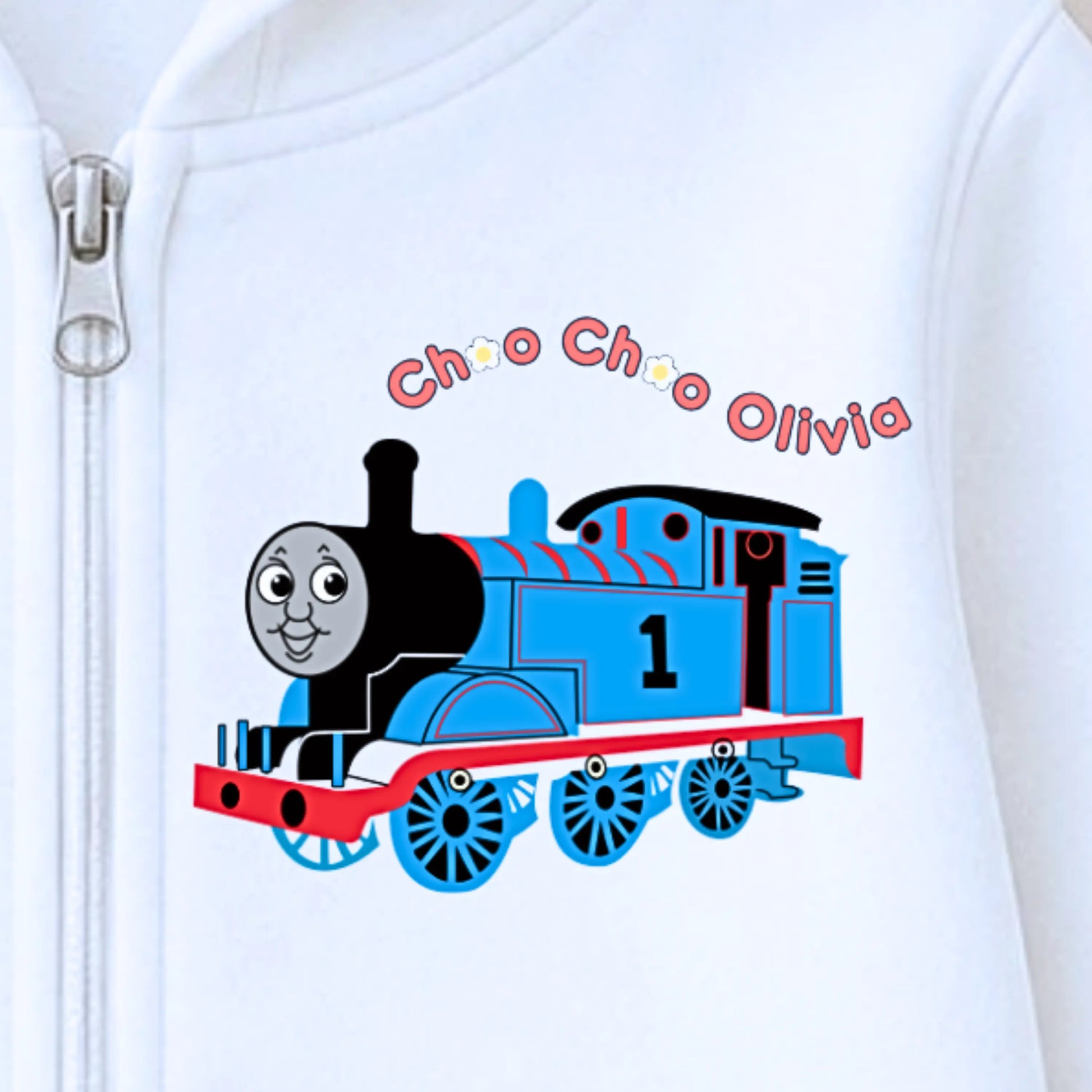 Personalised Girls Thomas the Tank Engine Zip-up Custom Hoodie with Back Print  - any name and number AishaBaileyDesigns