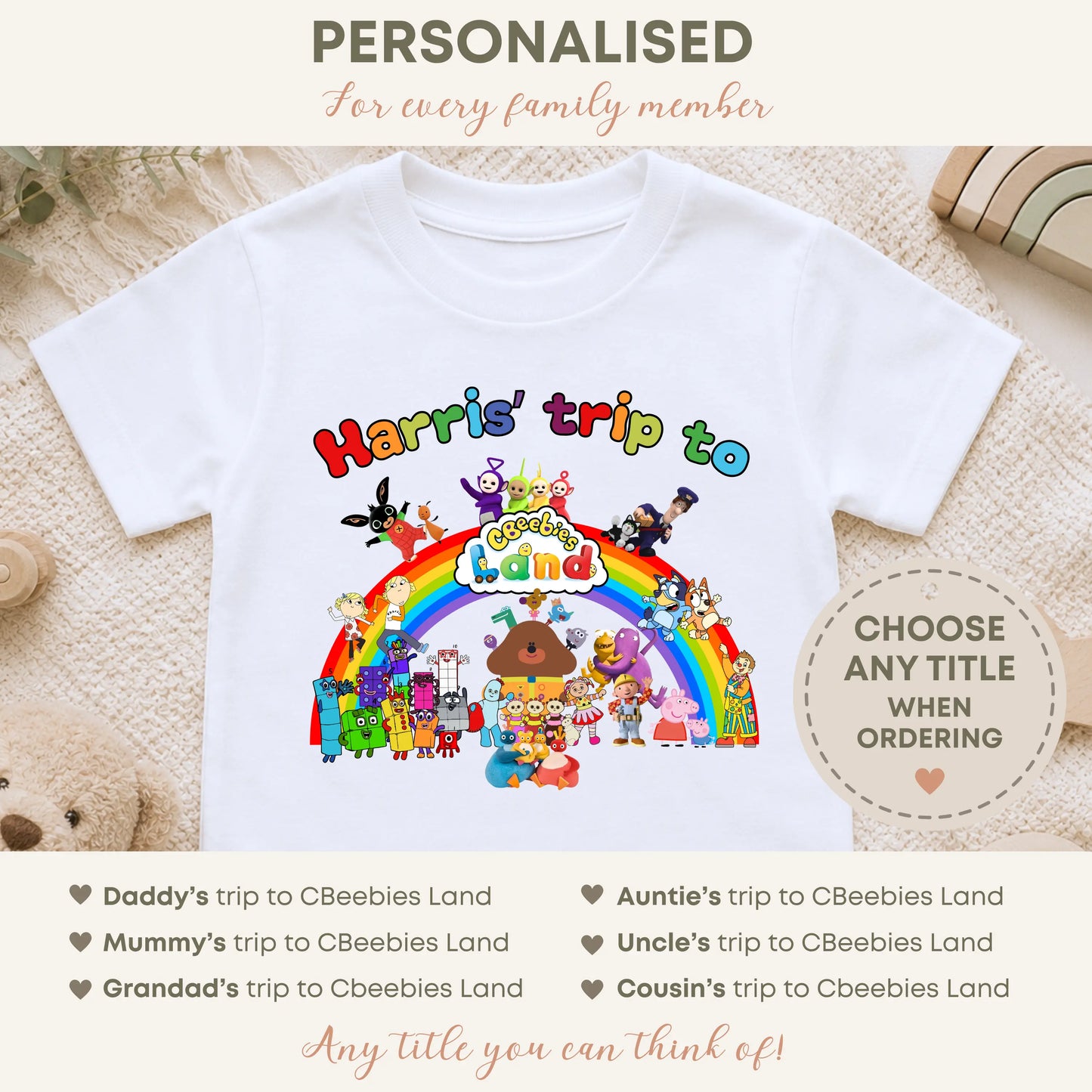 Personalised CBeebies Land Family Matching T Shirts & Baby Bodysuits for Adults, Children & Babies AishaBaileyDesigns
