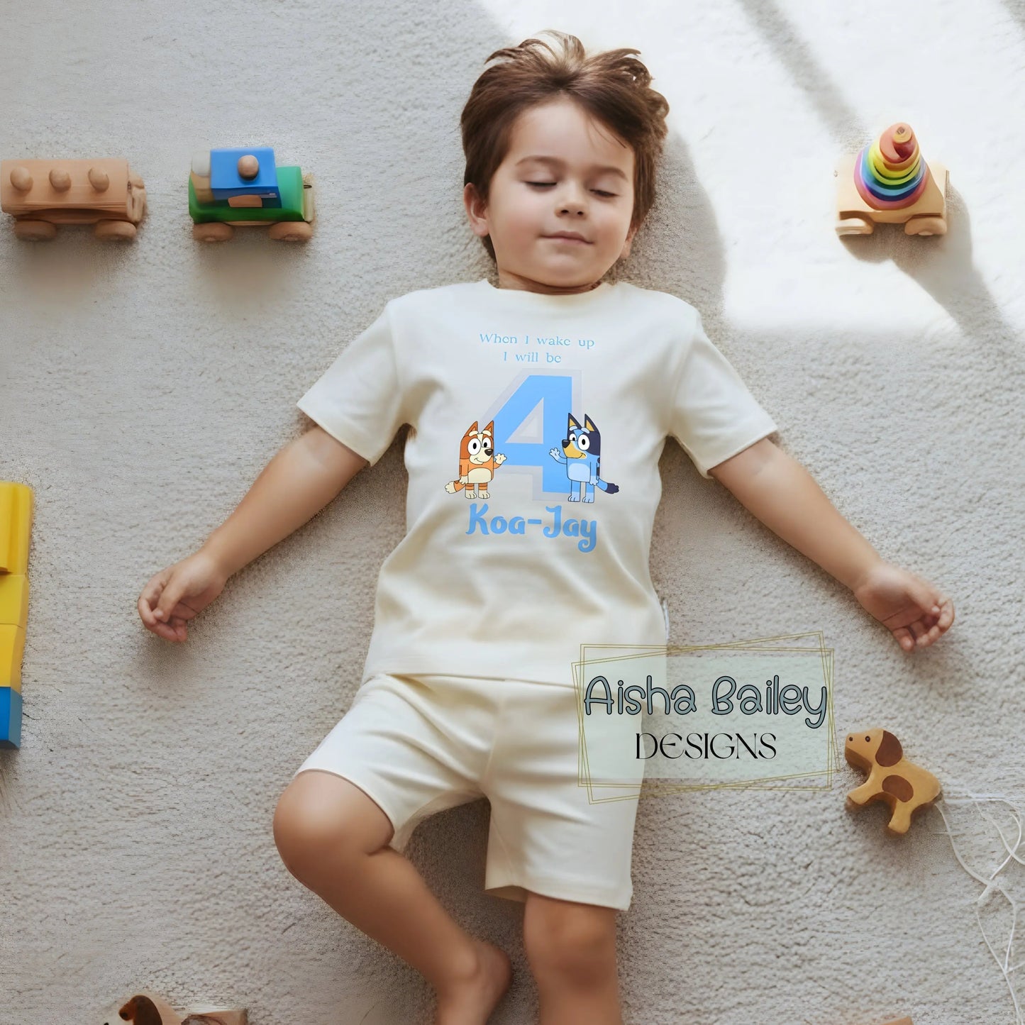 personalised boys Bluey and Bingo Short Birthday Pyjamas with custom name and age, Bluey birthday gift for toddler