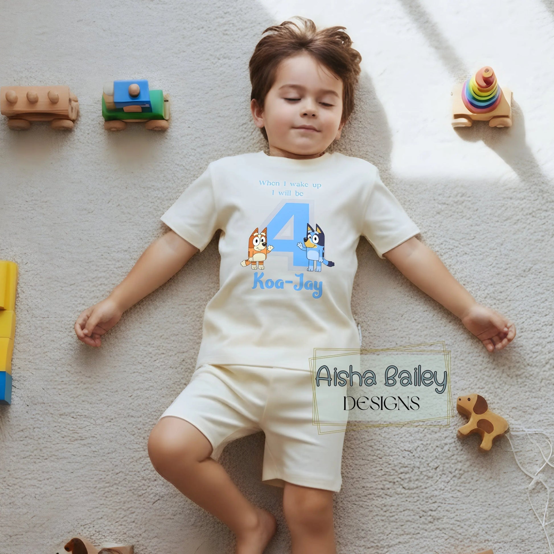 personalised boys Bluey and Bingo Short Birthday Pyjamas with custom name and age, Bluey birthday gift for toddler