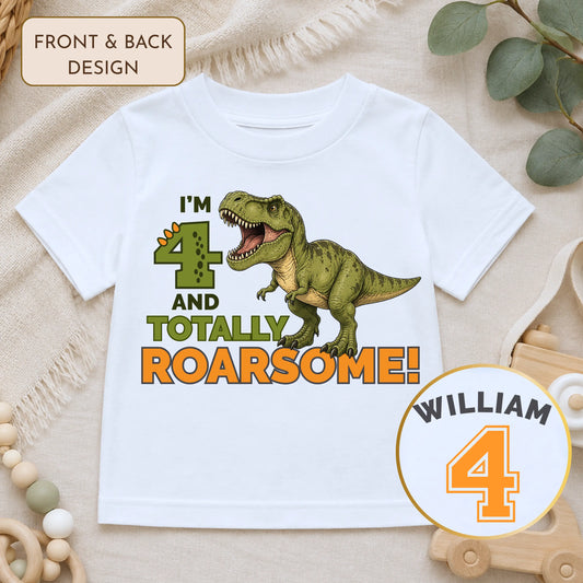 Personalised Dinosaur Birthday T-shirt for Boys, Totally Roarsome Birthday Tee AishaBaileyDesigns