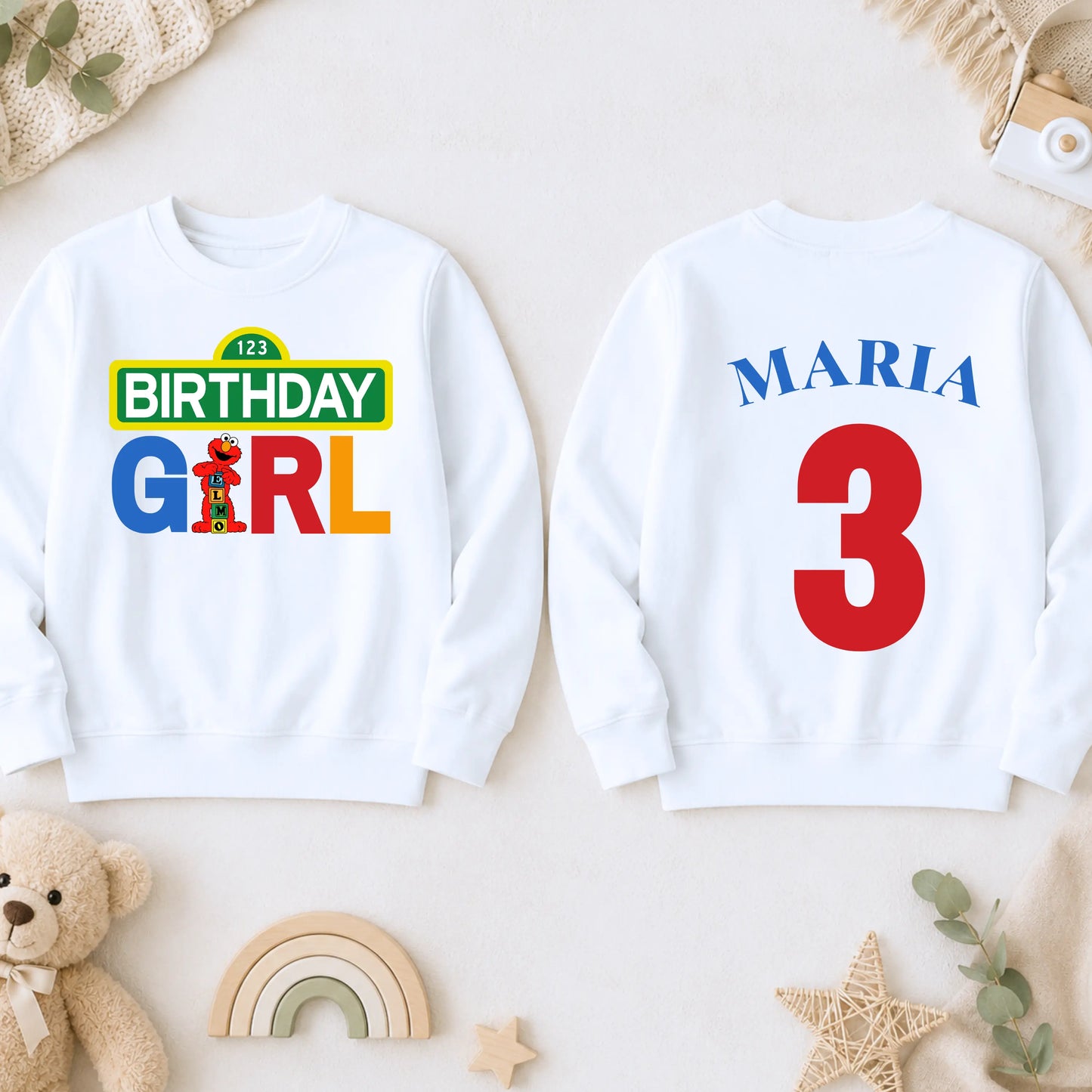Personalised Elmo Birthday Sweatshirt  for Girls, Any Name and Age AishaBaileyDesigns