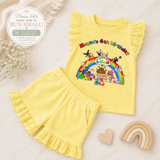 Personalised Cbeebies Character Birthday Outfit for Girls – Frilly Top and Shorts Set AishaBaileyDesigns