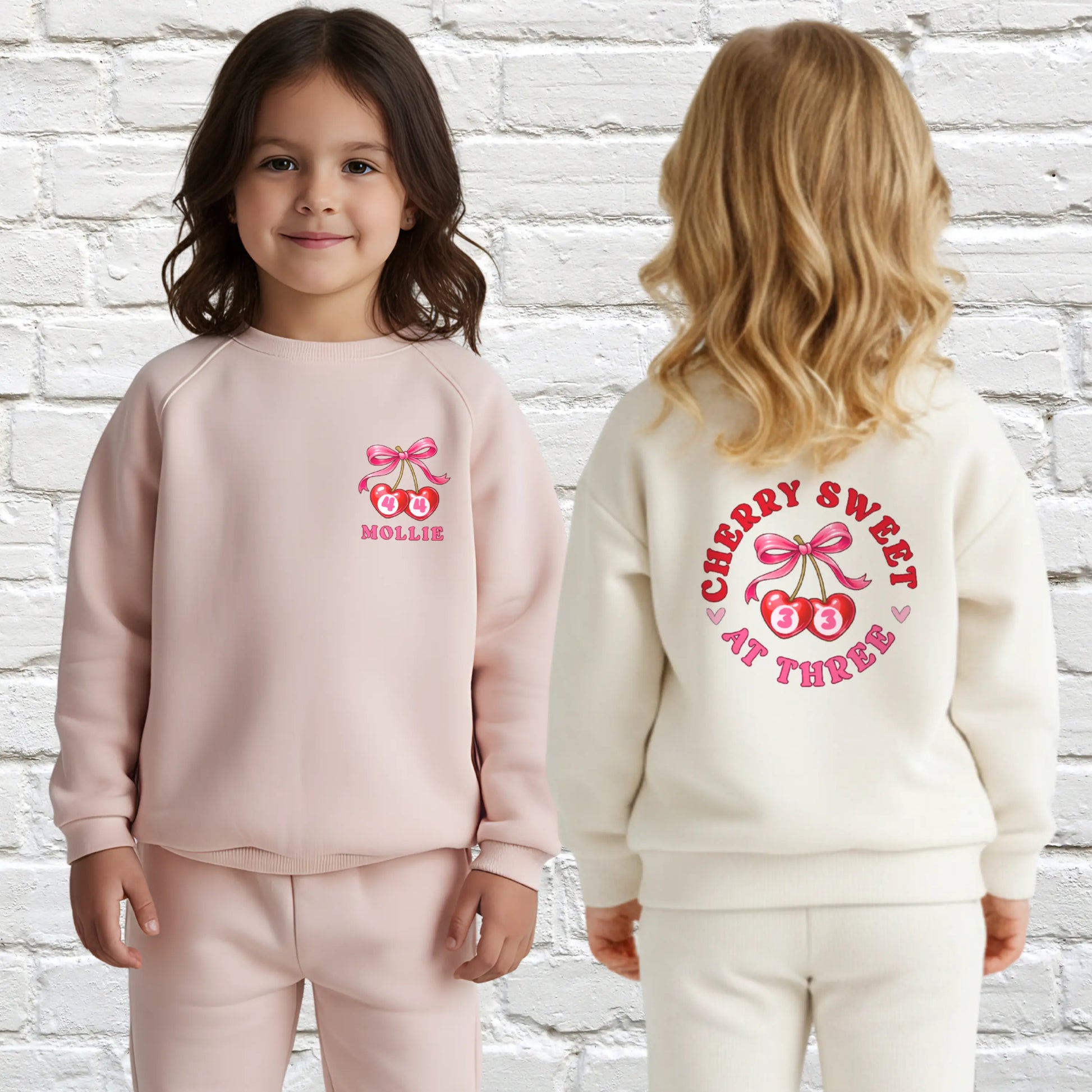 Personalised Birthday Loungewear Set for Girls – Cherry Sweet Custom Back Print Sweatshirt  Bottoms Co-ord AishaBaileyDesigns