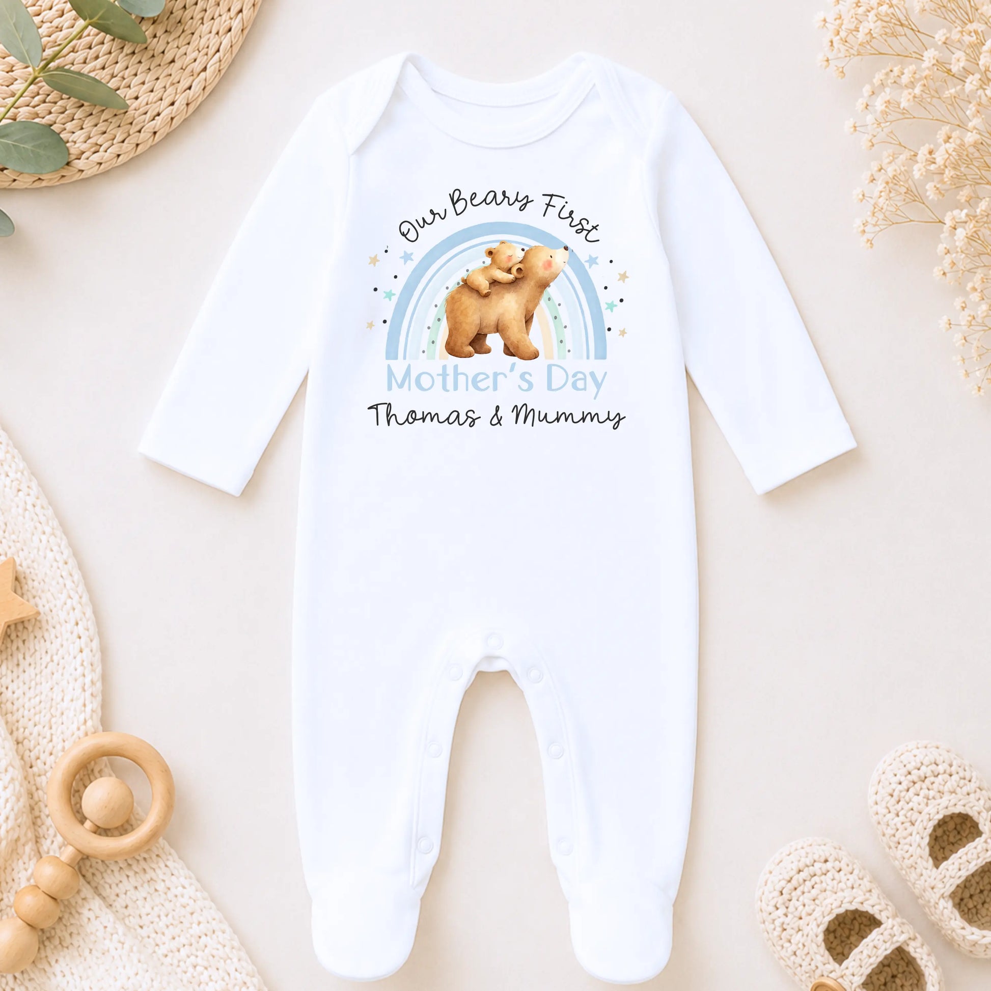 Personalised Baby Boys 1st Mother’s Day Outfit -  Beary First Mothers Day Sleepsuit, Vest, Tee or Bib AishaBaileyDesigns