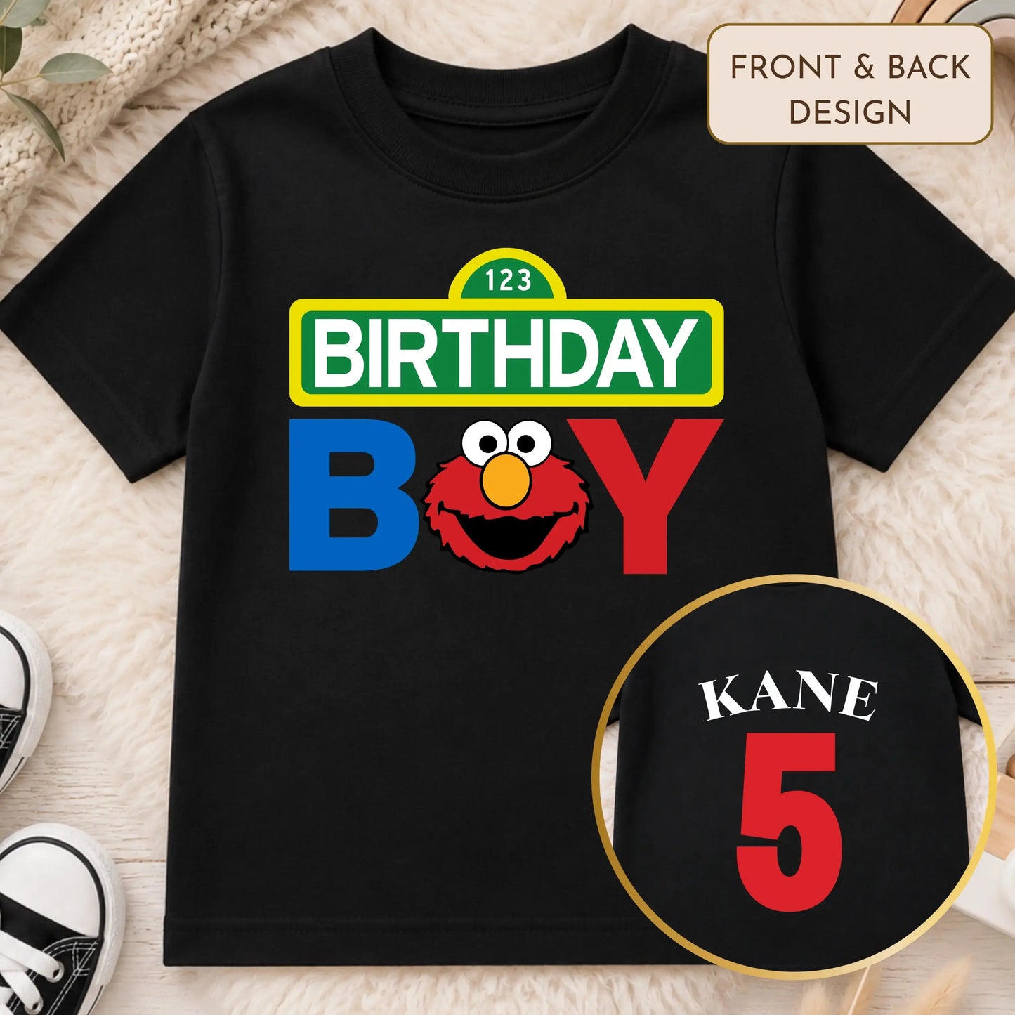 Personalised Elmo Birthday t-shirt  for Boys, Any Name and Age AishaBaileyDesigns