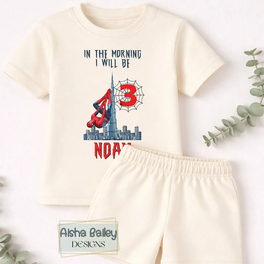 SpiderMan Short Birthday Pyjamas with Custom name and age personalised