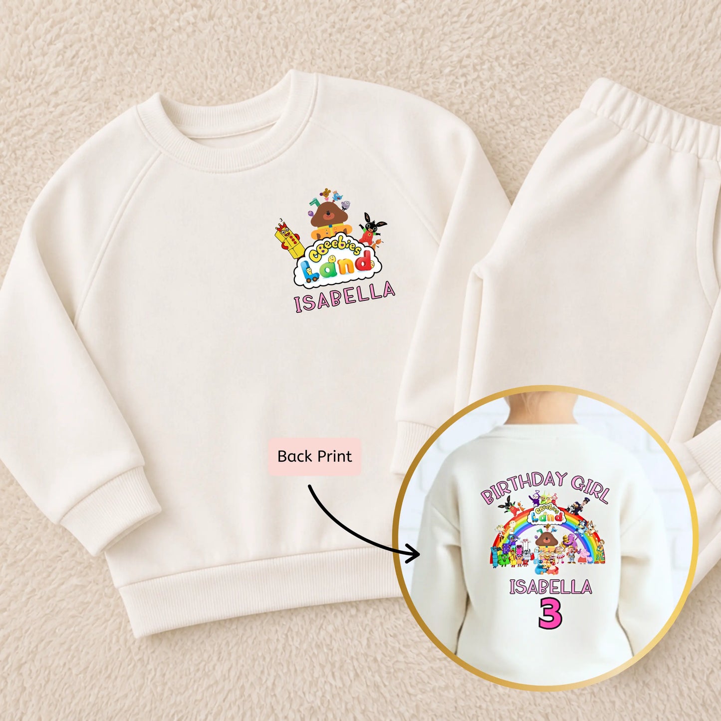 Personalised Girls Birthday Loungewear Set – CBeebies Character Birthday Outfit Sweatshirt & Joggers AishaBaileyDesigns
