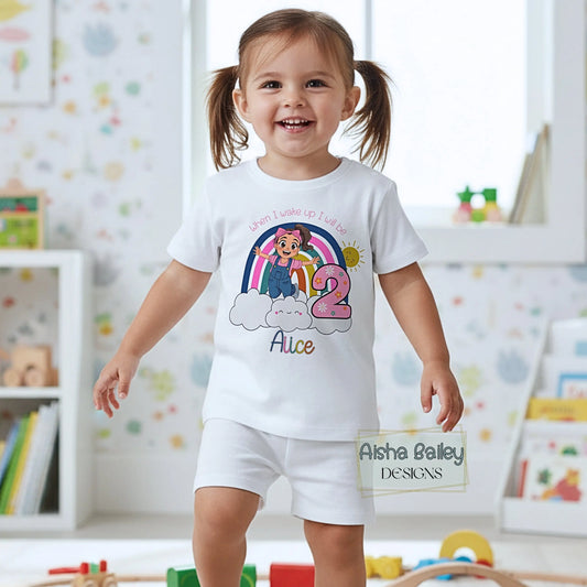 Personalised Ms Rachel Short Birthday Pyjamas with custom name and age for the birthday girl