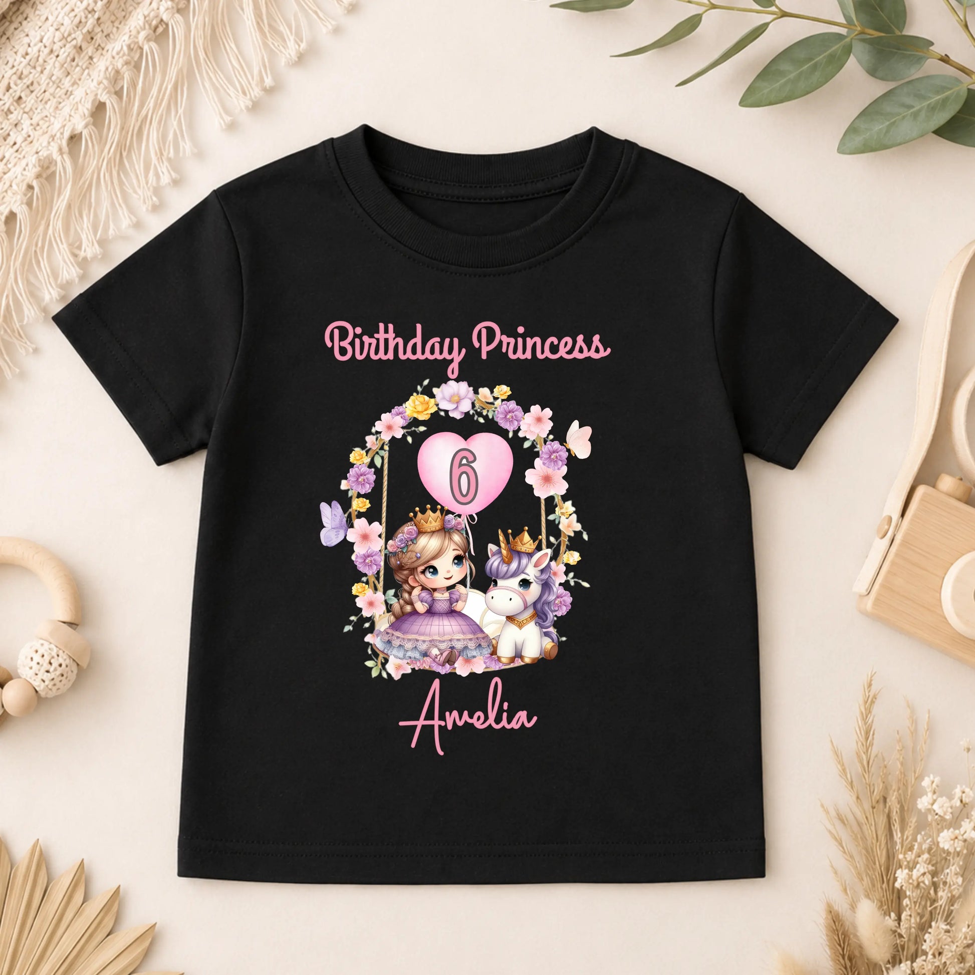 Personalised Lilac Princess Unicorn Birthday T-Shirt for Girls AishaBaileyDesigns