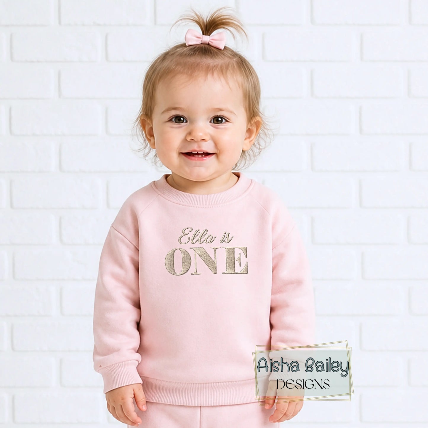 girls personalised embroidered 1st birthday outfit pink loungewear set