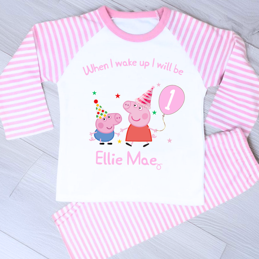 Peppa Pig birthday pyjamas, Peppa Pig Personalised Pyjamas, When I wake Up I'll Be Pj's, Girls Peppa Pig Pjs, Peppa Pig Birthday Gift, Name Pyjamas, Happy Birthday Pjs